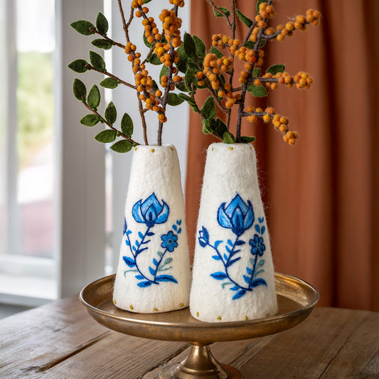 Vilten vaas Delfts Blauw Medium | Sjaal met Verhaal